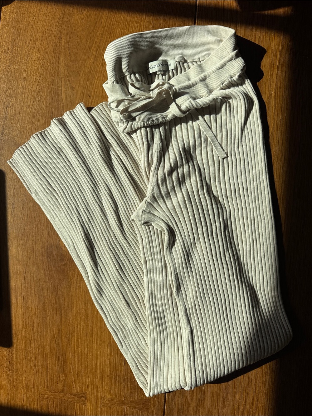 Weekend stories silk Ribbed Cream silk/cashmere Drawstring Pants